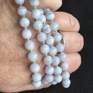 $150 IMG2805 - 2811 - Blue Lace Agate Beads 270cts 9mm Round Beautiful Markings 24" Already Set