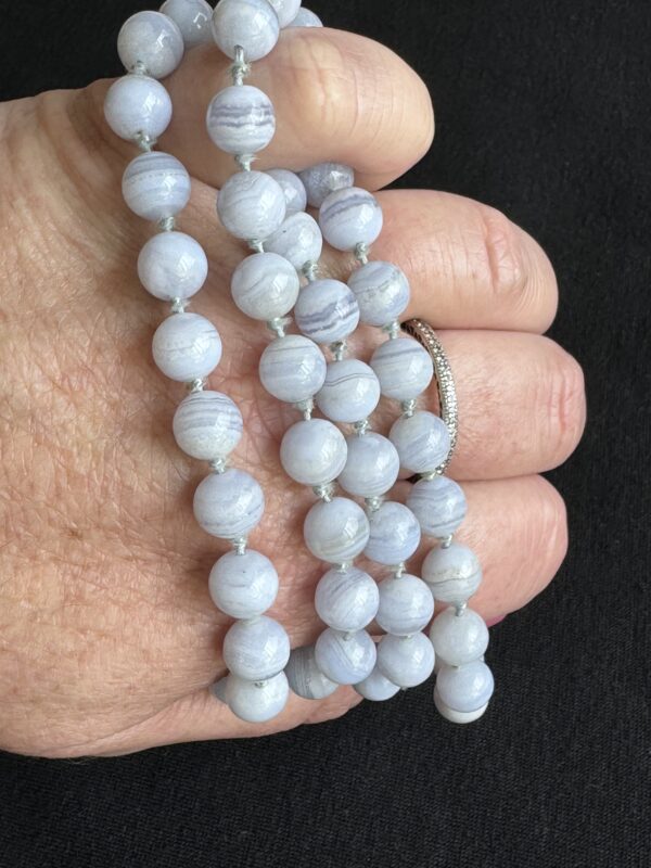 $150 IMG2805 - 2811 - Blue Lace Agate Beads 270cts 9mm Round Beautiful Markings 24" Already Set