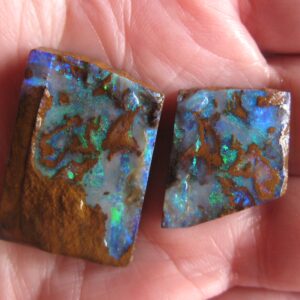 $375 IMG6434 - Boulder Opal part Split faced Greens 18mm x 15mm, make earrings or matching rings, wonderful pattern 15.3cts