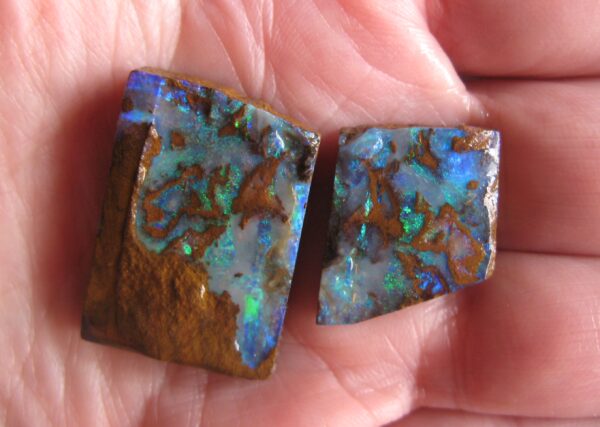 $375 IMG6434 - Boulder Opal part Split faced Greens 18mm x 15mm, make earrings or matching rings, wonderful pattern 15.3cts