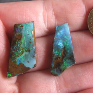 $890 IMG6064 - Boulder Opal pair Greens - not split but would make great earrings 25mm x 12mm 29.88cts