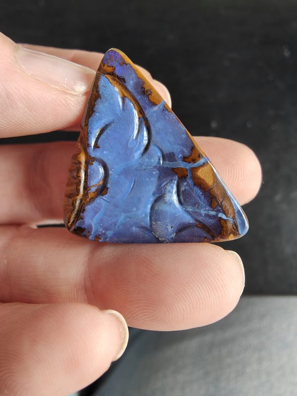 $300 IMG2708 - Boulder Opal Blue/ Purple Triangle Pendant Drilled 39 x 29 x 9mm