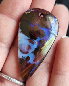 $250 IMG2340 - Boulder Opal Pendant Beautiful Purples & Blues Inverted Teardrop Drilled