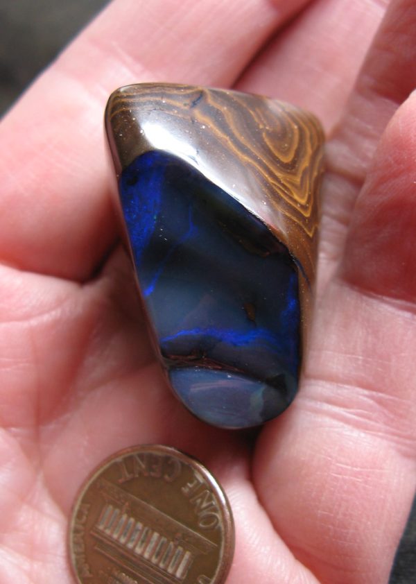 $85 IMG8801 - Boulder Opal double sided some Electric Blue beautiful markings and polish stands alone 34mm x 26mm x 20mm thick .785oz