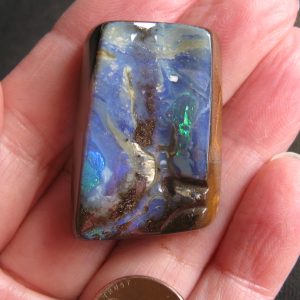 $95 IMG8780 - Boulder Opal Blues some Greens Beautiful polished 35mm x 24mm x 12mm thick - Not Drilled .58oz