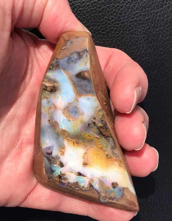 $147 IMG9810 - Boulder Opal 2.75” high by 2” wide lots of Gold & Red