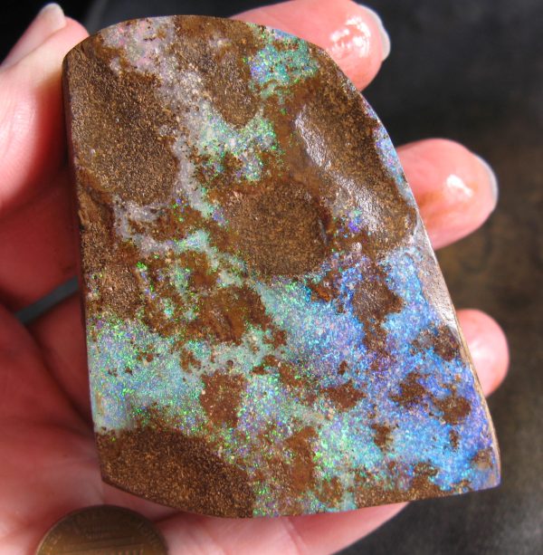 $320 IMG8770 - Boulder beautiful greens tinge blue 2.5” x 2” x 1” thick 3.85oz