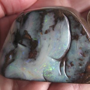 $375 IMG8697 - Boulder Opal picture stone “it’s a hold up”, reds, greens 2.25” x 1.5” x .6” thick 2.7oz