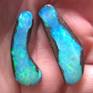 $3,750 IMG2844 - Boulder Gem Earrings Brilliant Greens Golds Blues 31 x 11mm & 29 x 10mm 17.5cts