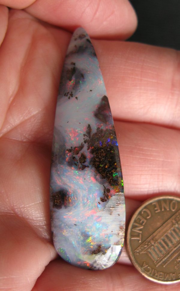 $695 IMG3199 - Boulder Opal Gem Reds beautiful stone like a shark tooth for pendant 51mm x 15mm 44.2cts