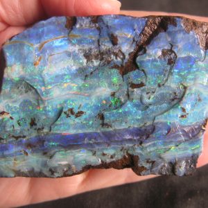 $900 IMG4930 - Boulder Opal very bright Blue Green some Red 2.6” x 1.9” x .5” thick 5.45oz