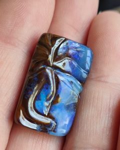 $120 IMG2632 - Boulder Opal Rectangular Pendant Drilled - Beautiful Blues with scroll work 28 x 17 x 9mm