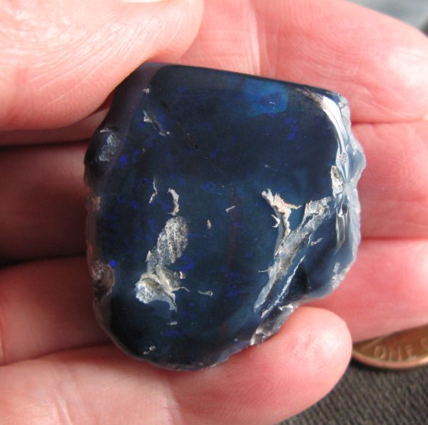 $248 IMG2937-8 - Lightning Ridge Black Electric Blue huge 35mm x 30mm when trimmed up will be a minimum 9mm thick, when moved lovely Green eyes 95.3cts