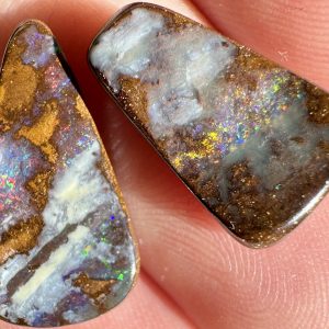 $45 IMG3987 - Qld Boulder opal pair 16 x 7 x 1mm 13 x 7 x 1mm 8.3cts